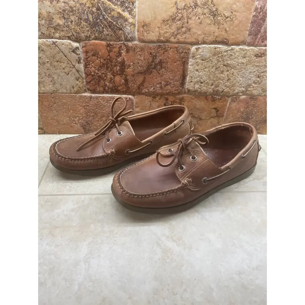 L.L.Bean Men’s 9.5 Brown Leather Boat Shoes Moc Toe Lace Up Deck Shoes